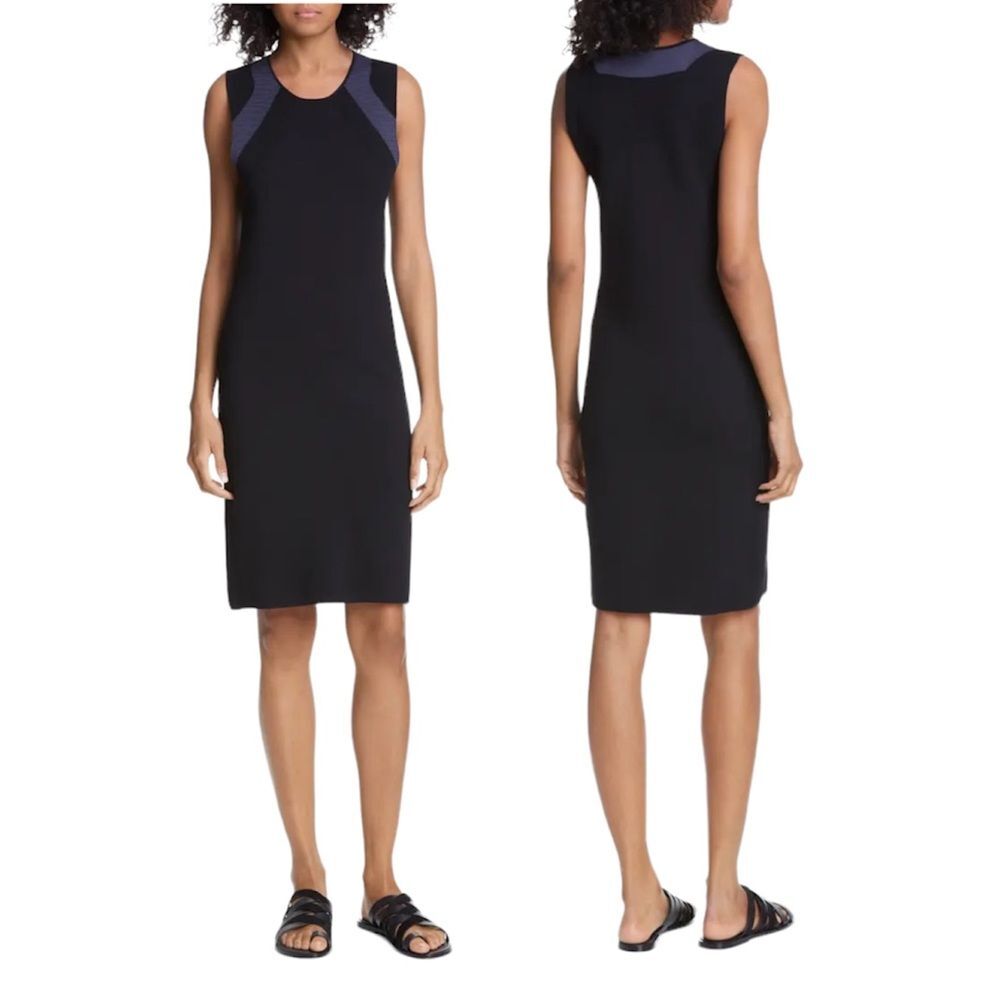 NEW Vince Sleeveless Sweater Dress Cotton / Wool Black Gray Blue Sz L